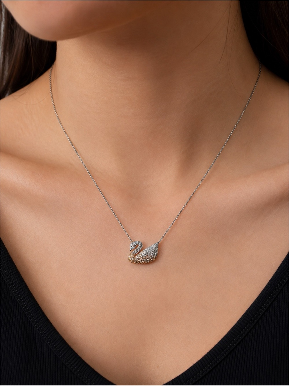 Swarovski Crystal Swan Necklace – Silver & Rose Gold